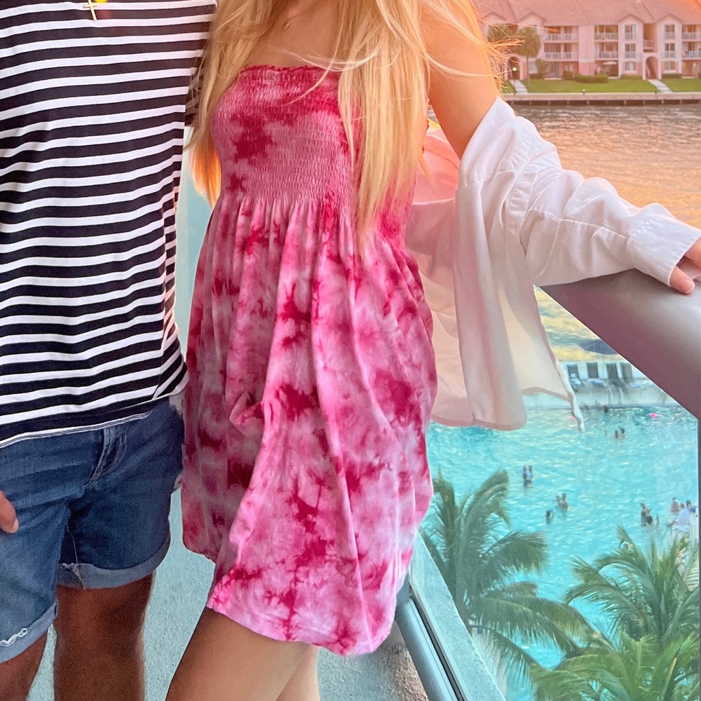 Pink tie-dye Dress with little pocket!